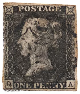 Great Britain Collection: One Penny Black, the worlds first postage stamp, c. 1840. Artist: Philately