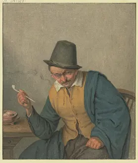 Pipe Prints: A pensive farmer sitting at a table