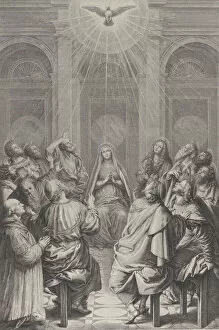 Inspiration Collection: The Pentecost, with the Apostles and the Virgin sitting in a circle, the Holy Spirit ap