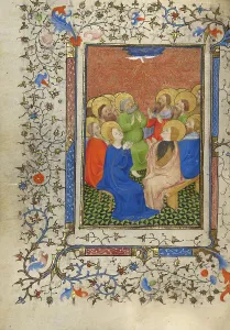 Glossolalia Prints: Pentecost; Book of Hours, about 1410. Creator: Unknown