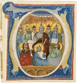Antiphonary Gallery: The Pentecost. Initial O from an Antiphoner, ca 1320. Artist: Anonymous