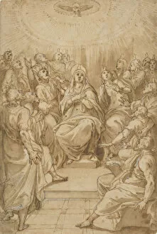 Brush And Brown Wash Collection: The Pentecost (The Descent of the Holy Spirit), ca. 1576. Creator: Cesare Nebbia