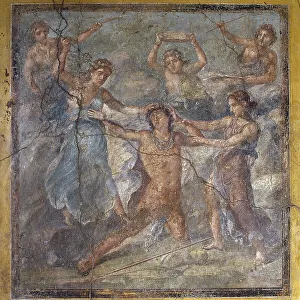 Pentheus being torn apart by maenads, triclinium in the House of Vettii, Pompeii. Creator: Unknown