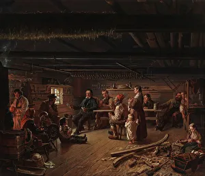Reciting Prints: Pentti Lyytinen Recites Poems in a Cottage in Savo, 1848. Creator: Robert Wilhelm Ekman