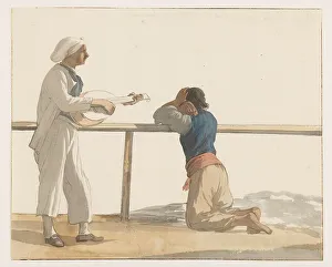 Mandolin Prints: People on board the ship l'Heureuse Marianne, 1778. Creator: Louis Ducros