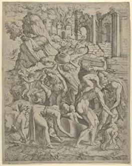 School Of Fontainebleau Collection: People Fleeing a Burning City, 16th century. 16th century. Creator: Anon