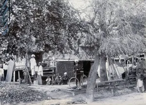 Burma Prints: People living in quarantine, during a plague epidemic in Mandalay