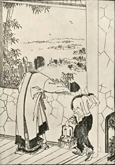 Dutton Gallery: People looking out of a window, late 18th-early 19th century, (1924). Creator: Hokusai