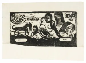 French Polynesian Prints: Three People, a Mask, a Fox and a Bird, headpiece for Le sourire, 1899
