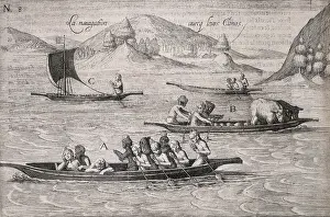 Africans Prints: People paddling a canoe, 1605. Creator: Unknown