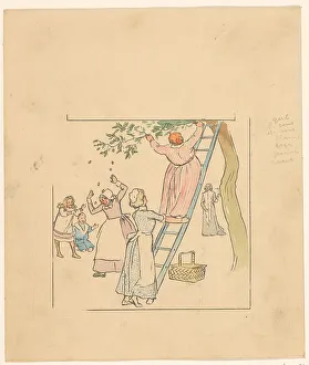 Reaping Prints: People picking plums, c.1880-c.1910. Creator: Anon