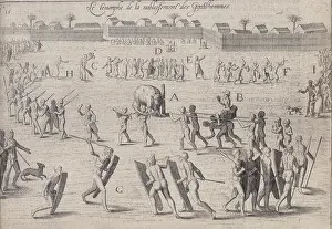 Palanquin Prints: People in a procession around a tethered bull, 1605. Creator: Unknown