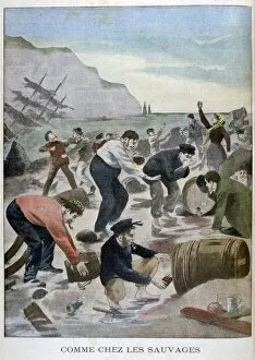Plundering Gallery: People salvaging items from a shipwreck on the Isle of Wright, 1902