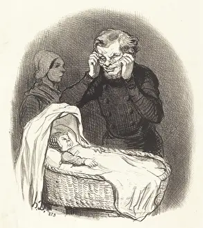 Moses Basket Prints: Un pere heureux, 1846. Creator: Honore Daumier