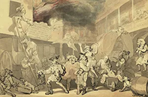 Wheelbarrow Prints: Peregrine Rescuing Emilia From The Inn Fire, c1786. Creator: Thomas Rowlandson