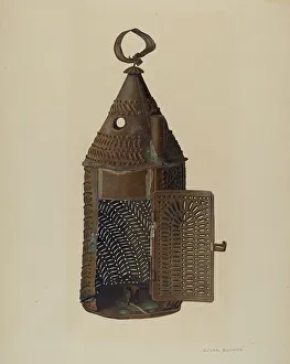 Perforated Prints: Perforated Tin Lantern, c. 1940. Creator: Oscar Bluhme