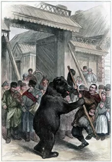 Village Collection: Performing bear in a Russian village, 1877