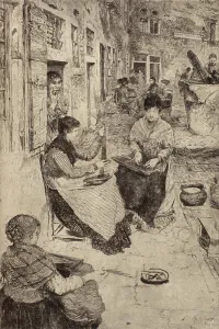 Front Door Prints: Perleria, (bead stringers), 1882. Creator: Otto Henry Bacher
