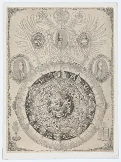 Calendar Gallery: The Perpetual Calendar with Portraits of Leopold I and his sons Joseph and Charles, 1702. 1702