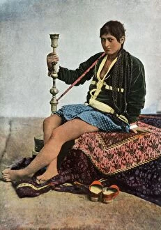 Huqqa Pipe Collection: Persane Fumant Le Kalgan, (Persian woman smoking in Kalgan), 1900. Creator: Unknown