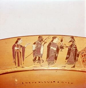 Vase Painting Gallery: Persephone Taking Leave of Pluto with Hermes and Demeter standing nearby, c550BC-c525 BC