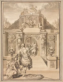 Heightened With White Gouache Prints: Perseus and Minerva before a Temple, first third 18th century?. Creator: Jan Goeree (Dutch