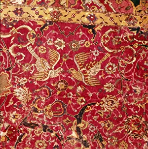 Arabesque Prints: Detail of Persian Arabesque Emperor Carpet with Birds, 16th century