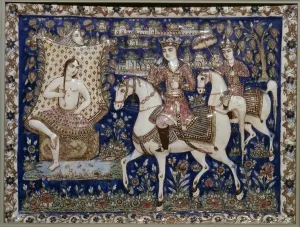 Persian tile depcting Kushrau seeing Shirin bathing, 19th century