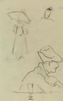 Paul Gaugin Prints: A Person Holding an Umbrella and a Seated Man with a Hat and a Glass [verso]