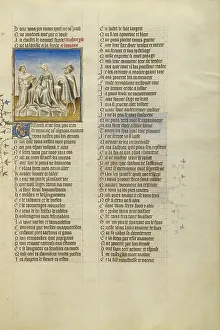 The Personification of Riches Overcome by the Sight of Gold in a Casket; Roman de la Rose, about 1405 Creator: Unknown
