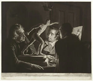 Dunald Mill Hole Collection: Three Persons Viewing the Gladiator by Candlelight, 1769. Creator: William Pether