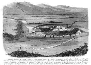 Perspective Plan of Seringapatam, Indicating Severally The British Positions in 1792 and 1799, c189 Creator: James Grant