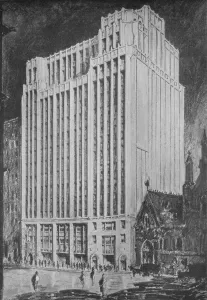 Blum Gallery: Perspective of principal facade, Gilbert Building, 205 West 39th Street, New York City, 1923