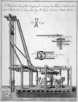 Horse Power Prints: Perspective view of the engine used for driving the piles of Westminster Bridge