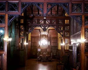 Palau Gallery: Perspective view of the main dining room of the Güell Palace with the original furniture