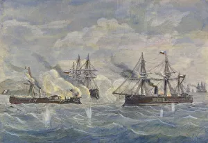 Peru - Bolivia - Chile War, 1879, naval battle between the Peruvian ship Huascar Peru - Bolivia - Chile War, 1879, naval battle between the Peruvian ship Huascar