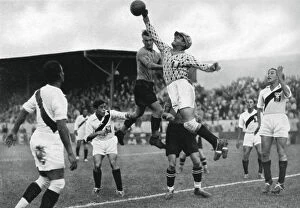 Perus Olympic football team in action, Berlin Olympics, 1936