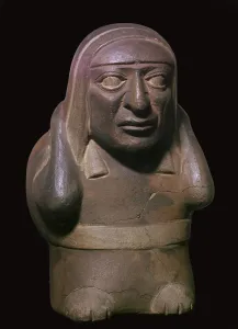 Peruvian earthenware jar in the form of a squatting figure, 5th century BC Peruvian earthenware jar in the form of a squatting figure, 5th century BC