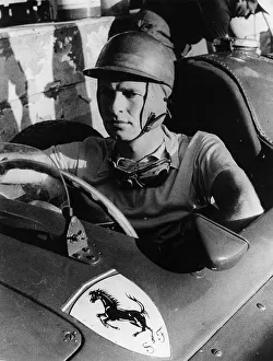 Crash Helmet Prints: Peter Collins in a Ferrari, c1956