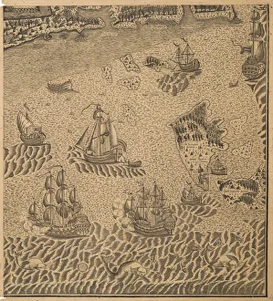 Solovetsky Islands Prints: Peter the Greats Fleet at the Onega Bay, ca 1707. Artist: Anonymous