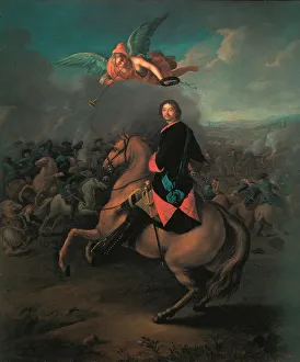 Schwedish Army Collection: Peter I at the battle of Poltava, 1710s. Artist: Tannauer, Johann Gottfried (1680-1737)