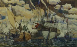 Man Of War Prints: Peter I and Lefort. (The Fleet of Peter I on Lake Pleshcheyevo)