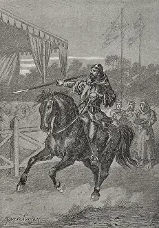 1890 Prints: Peter III of Aragon in the arena at Bordeaux, 1283, (1890). Creator: Joan Serra y Pausas