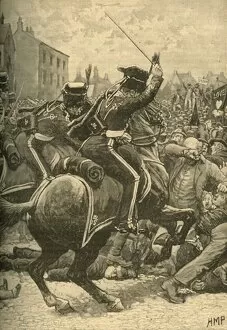 Manchester Collection: The Peterloo Massacre: hussars charging the people, Manchester, 1819 (c1890). Creator: Unknown