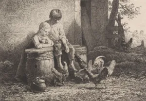 Hens Prints: Petits, petits!!, 1864. Creator: Charles Emile Jacque