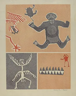 Rock Art Prints: Petroglyph - Human Figures, 1935/1942. Creator: Lala Eve Rivol