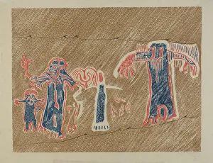 Petroglyph - Human Figures, 1935/1942. Creator: Lala Eve Rivol