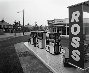 Petrol Pump Prints: A petrol station forecourt, Grimsby, Lincolnshire, 1965. Artist: Michael Walters