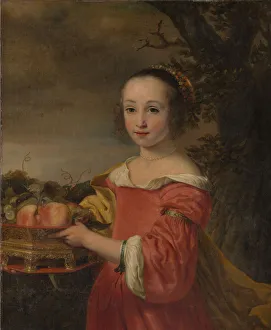 Fruit Basket Prints: Petronella Elias (1648-1667) with a Basket of Fruit, 1657. Creator: Ferdinand Bol