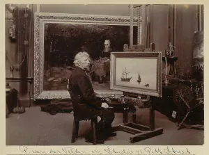 Velden Petrus Van Der Prints: Petrus van der Velden in studio, 76 Pitt Street, 1890s. Creator: Unknown